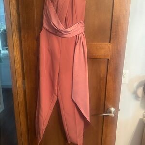 Lavish Alice Coral Strapless Jumpsuit withSatin Accent Draping- Size 6 Worn Once